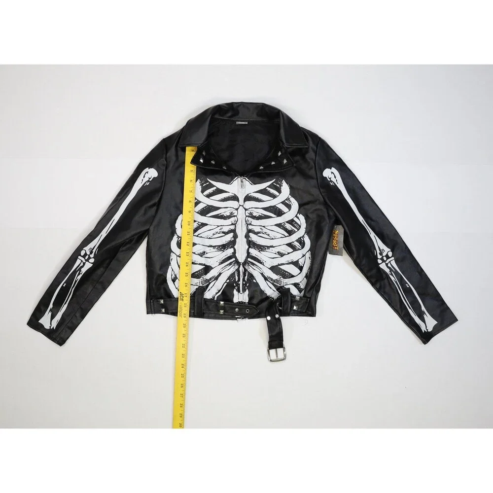 Spirit Halloween Skeleton Jacket Womens Medium Bones Print Biker Costume Punk